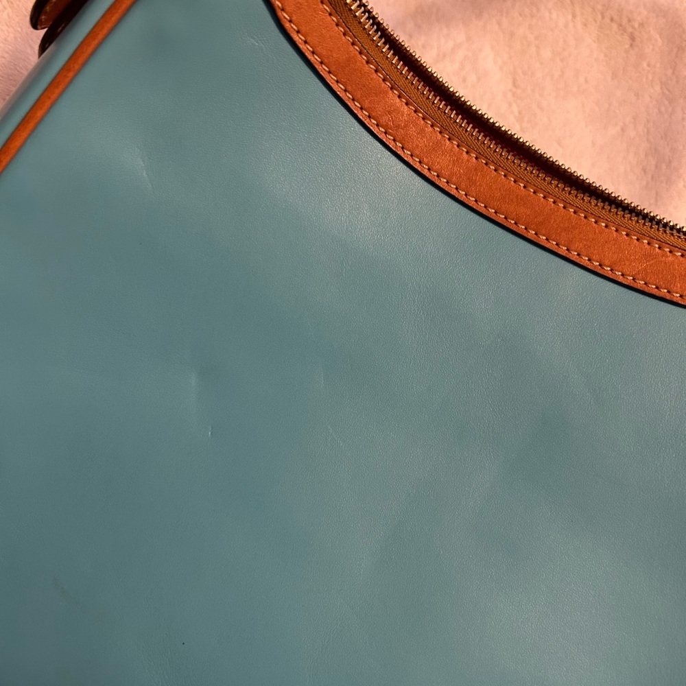 Dooney & Bourke Leather Turquoise Shoulder Bag with brown trim - Picture 11 of 13
